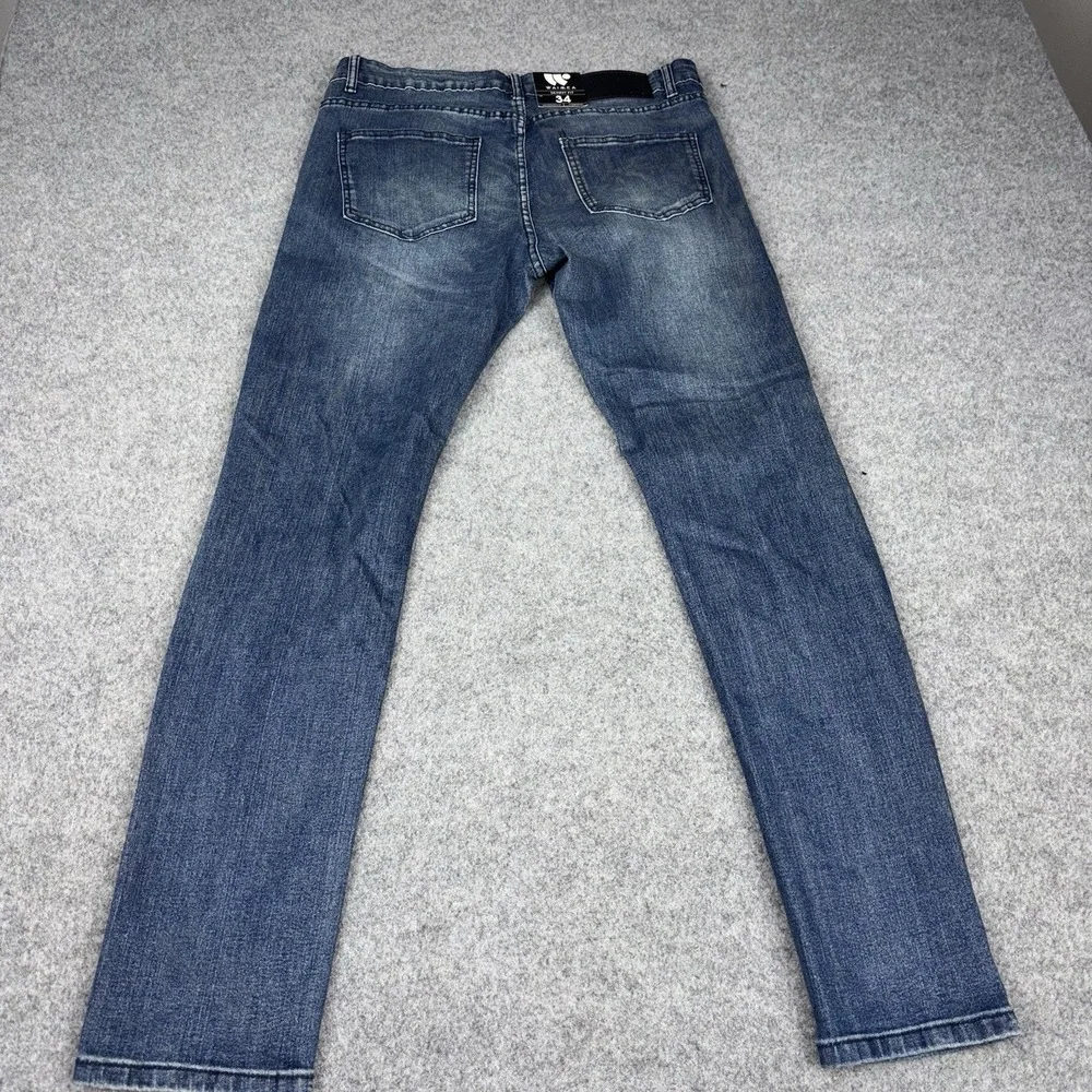 Waimea Jeans Mens 34x32 Skinny Fit Distressed Ripped Stretch Indigo Blue Denim